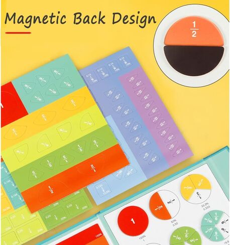 Magnetic Math Fraction Education Puzzle, Magnetic Kids Fraction Tiles Circles, Math Manipulatives for Elementary School, Math Teaching Aids with Finger Reading Stick in Saudi Arabia