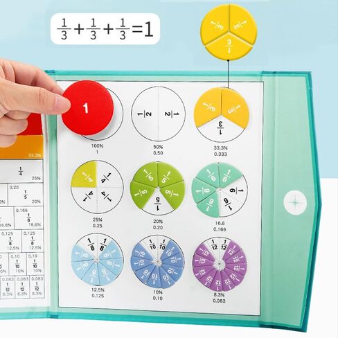Magnetic Math Fraction Education Puzzle, Magnetic Kids Fraction Tiles Circles, Math Manipulatives for Elementary School, Math Teaching Aids with Finger Reading Stick in Saudi Arabia