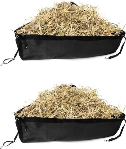 QWORK Corner Hay Feeder Bags, 2 Pack Large Capacity Hay Bag for Horse, Reduces Waste, with Mesh Bottom and Snap Closure, for Horse Trailer Stalls, Black in Saudi Arabia
