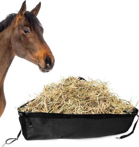QWORK Corner Hay Feeder Bags, 2 Pack Large Capacity Hay Bag for Horse, Reduces Waste, with Mesh Bottom and Snap Closure, for Horse Trailer Stalls, Black in Saudi Arabia