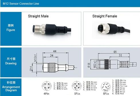 DRRI M12 Sensor Connector 5pin A Code Male to Female Molded Industrial Cable for Robots and Drag Chains in Saudi Arabia