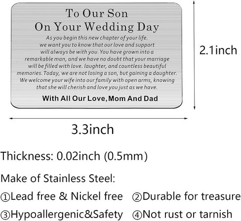 WSNANG Son Wedding Day Gift to Our Son on Your Wedding Day Wallet Card for Son on Wedding Day Groom Gift from Parents (With All Our Love WC) in Saudi Arabia
