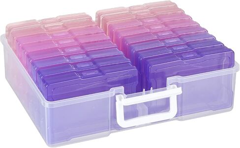 4" x 6" Plastic Photo Storage Case with 16 Inner Photo Containers Boxes Greeting Cards Containers Boxes Storage, Seed Storage Perfect for Storing Pictures,Photos and Cards (Pink & Purple) in Saudi Arabia