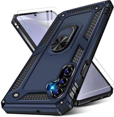 for Samsung Galaxy S24 Case with Screen Protector, Military Grade Rugged Armor Shockproof Heavy Duty Galaxy S24 5G Protective Cover for Samsung S24 5G Magnetic Ring Kickstand Phone Case (Blue) in Saudi Arabia