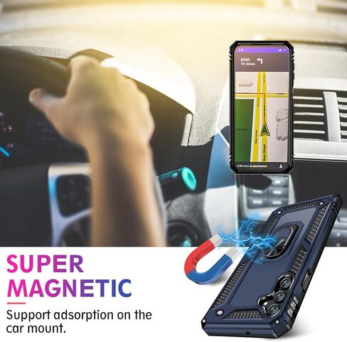 for Samsung Galaxy S24 Case with Screen Protector, Military Grade Rugged Armor Shockproof Heavy Duty Galaxy S24 5G Protective Cover for Samsung S24 5G Magnetic Ring Kickstand Phone Case (Blue) in Saudi Arabia