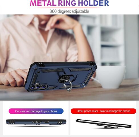 for Samsung Galaxy S24 Case with Screen Protector, Military Grade Rugged Armor Shockproof Heavy Duty Galaxy S24 5G Protective Cover for Samsung S24 5G Magnetic Ring Kickstand Phone Case (Blue) in Saudi Arabia