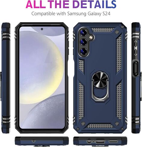 for Samsung Galaxy S24 Case with Screen Protector, Military Grade Rugged Armor Shockproof Heavy Duty Galaxy S24 5G Protective Cover for Samsung S24 5G Magnetic Ring Kickstand Phone Case (Blue) in Saudi Arabia