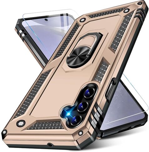 for Samsung Galaxy S24 Case with Screen Protector, Military Grade Rugged Armor Shockproof Heavy Duty Galaxy S24 5G Protective Cover for Samsung S24 5G Magnetic Ring Kickstand Phone Case (Blue) in Saudi Arabia