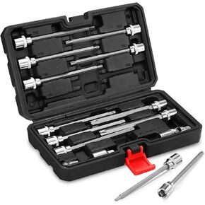 3/8" Drive Extra Long Torx Bit Socket Set,15-Piece T10-T60 Star Bit Socket Set S2 Alloy Steel Torx Bit 4.6" Length