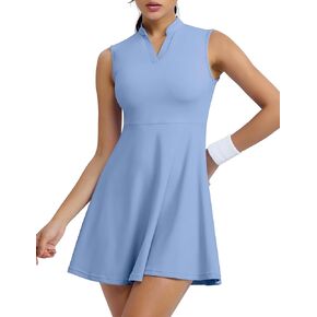 TQD Tennis Dresses for Women, Athletic Dress with Built in Shorts Sleeveless Golf Dress Workout Dress with Pockets