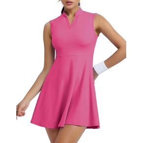 TQD Tennis Dresses for Women, Athletic Dress with Built in Shorts Sleeveless Golf Dress Workout Dress with Pockets