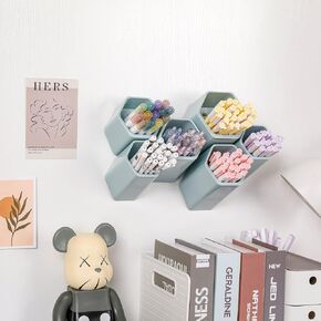 Yesesion Aesthetic Pencil Holder for Desk, Decorative Adhesive Wall-Mounted Pen Organizer with 6 Compartments, Large Detachable Marker Cup for School Supplies, Office, Home, Art, Stationery Use(White)