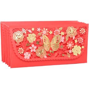 Honbay 6PCS Chinese Red Envelopes Lucky Money Pocket Hong Bao Gift Organizer Envolopes for Spring Festival Birthday Wedding and New Year Party