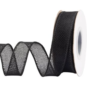 Burlap Wired Edge Ribbon 1 inch x 10 Yards, Black, Ideal for Crafting, Gift Wrapping, Wreath, Christmas Tree, and Rustic Wedding Decorations