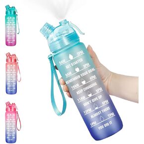 زجاجات مياه تحفيزية من BOTTLE BOTTLE مع علامة زمنية - زجاجة مياه رياضية سعة 32 أونصة مع رذاذ رذاذ مانع للتسرب وزجاجة مياه للشرب للمكتب وصالة الألعاب الرياضية والجري وركوب الدراجات والتمارين الرياضية الخارجية (أخضر أزرق) in Kuwait