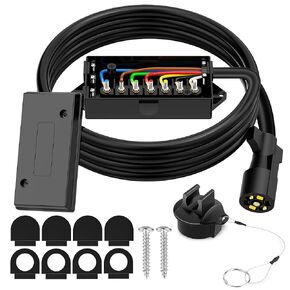 10ft 7 Way Trailer Plug Cord with 7 Gang Junction Box, 7 Pin Trailer Wiring Harness, Heavy Duty 7-Pin Trailer Cord Wire Cable with Waterproof Junction Box
