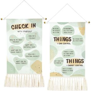 2 Pieces Mental Health Tapestry Positive Self Care Wall Art Canvas Therapy Anxiety Tapestry Counseling Office Decor Psychology Decor for Classroom School Motivation, 20 x 13 Inch (Boho Style)