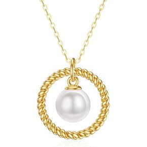 SISGEM 14K الذهب الأصفر الصلب تويست دائرة الأبدية قلادة قلادة مع 7 مم لؤلؤ الذكرى السنوية هدايا عيد ميلاد للنساء عاشق زوجة الجدة، 16 بوصة - 18 بوصة