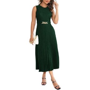 Casual Summer Ruffle Evening Solid Dresses Sleeveless A Line Pleated Flowy Party Dresses