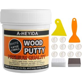 Wood Filler, Wood Putty - Wood Filler Paintable, Stainable, Wood Repair Putty for Wood Cracks and Holes on any Wooden Floor Furniture, Hardwood Scratch Repair Kit - 9.87 Ounce White Wood Filler
