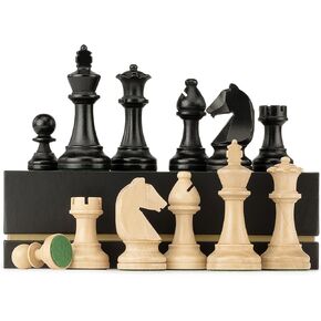 A&A Premium Triple Weighted Staunton Wooden Chess Pieces w/ 2 Extra Queen - King Height 3.75"/9.5cm / 2 Storage Bags