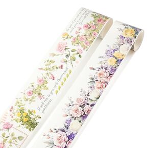 2 Rolls PET Washi Tapes, Floral Tape Set for Crafts Planner, Adhesive Scrapbook Stickers for Journaling DIY Arts (Flower)