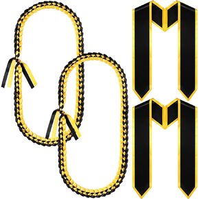 4 Pcs Graduation Leis with Graduation Stole Set 2024 Graduation Sash Ribbon Necklace Braided Necklace Class of 2024 Lei Accessories Graduation Gifts for Women Men