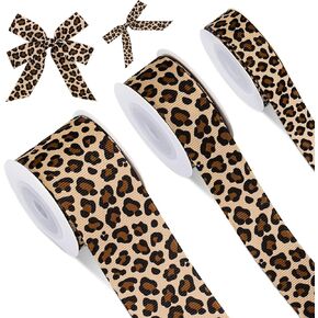 3 Roll Leopard Print Grosgrain Ribbon Safari Jungle Craft Ribbon Summer Tropical Hawaiian Ribbon for Wreath Bow Gift Wrap Party Decor, 5/8" 7/8" 1.5", 15 Yards
