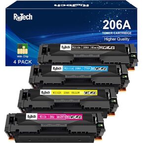 206A Toner Cartridge Black Cyan Yellow Magenta 4 Pack,with Chip Compatible Replacement for HP 206X 206 A W2110A for HP Color Laserjet pro MFP M283fdw M283cdw Pro M255dw M283 M255 Printer
