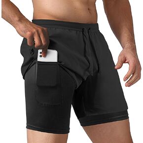 Men's 2 in 1 Running Shorts Workout Athletic Training Gym Outdoor Sports Shorts