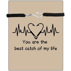 CHOORO Fish Hook Bracelet Fishing Hook Pendant Jewelry Fishing Girlfriend Gift for Girlfriend Jewelry Black Braided Rope Hook Bracelet Gift