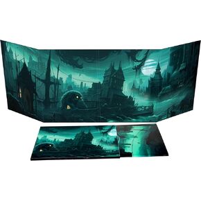 CZYY DM Screen 4-Panel Cardboard Game Master Screen with Erasable & Clear Pockets, Gloomy Castle Artwork Game Master Shield Tool for Dungeon Master and RPG Player (Style B)