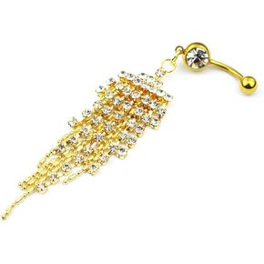 MIFYNN Surgical Stainless Steel Belly Button Rings Claw Chain Tassel Navel Ring Cubic Zirconia Imitation Diamond Belly Button Body Puncture Ring for Women