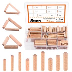 200Pcs Diagonal Grooved Wooden Dowel Pins Assortment Kit, 9 Sizes M6 M8 M10 Beveled Ends Tapered Pins Wooden Pegs for Furniture Door DIY Crafts Strong Connection