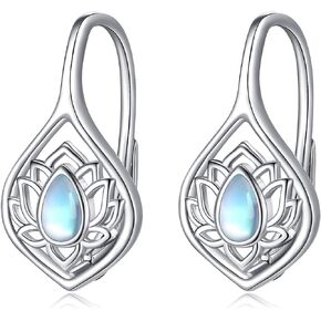 Lotus Earrings for Women 925 Sterling Silver Moonstone Lotus Flower Earrings Lotus Jewelry Gifts for Girls.