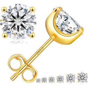 KRKC 0.6-3ct Moissanite Stud Earrings, Lab Created Diamond Stud Earring for Women, D Color VVS1 Clarity, S925 Sterling Silver, Hypoallergenic,14K White Gold, Friction Back Earrings Jewelry Gifts for Women Men