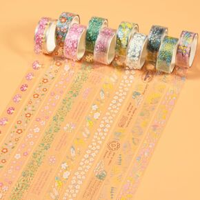 10 Rolls PET Washi Tapes, Mini Floral Tape Set for Crafts Planner, Adhesive Scrapbook Stickers for Journaling DIY Arts (Purple)