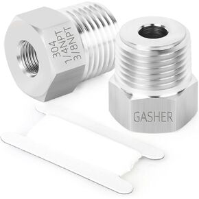 GASHER 2PCS Stainless Steel Hex Bushing 3/8" NPT Male x 1/4" NPT Female, Stainless Steel Threaded Pipe Fitting
