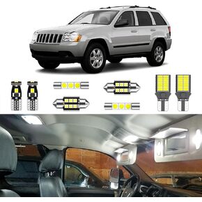 12PCS CANBUS Super Bright White LED Interior Light Kit Package for Jeep Grand Cherokee 2005 2006 2007 2008 2009 2010 + License Plate Lights and Install Tool