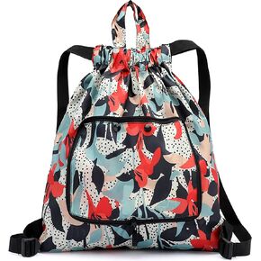 Cute Animals Drawstring Backpack, Foldable Gym Backpack for Women Waterproof String Bag Sackpack for Travel