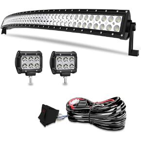 Led Light Bar Curved ELELION 22 Inch 120W Spot Flood Combo Beam Off Road Light Bar 2Pcs 4 Inch 18W Led Fog Lights W/Rocker Switch Wiring Harness for Jeep Trucks ATV Polaris Boats