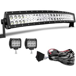 Led Light Bar Curved ELELION 22 Inch 120W Spot Flood Combo Beam Off Road Light Bar 2Pcs 4 Inch 18W Led Fog Lights W/Rocker Switch Wiring Harness for Jeep Trucks ATV Polaris Boats