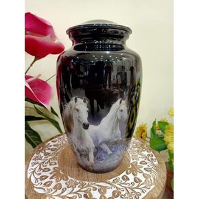 Running Free Horses Cremation Urn for Human Ashes | Black Finish | Adult Funeral Urn Handcrafted | Affordable Urn for Ashes Rustic Vintage Home Decor Gifts