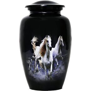 HLC URNS Lovely White King Horse Cremation Urn for Human Ashes - Adult Funeral Urn Handcrafted - Affordable Urn for Ashes (Adult (200 lbs) – 10.5 x 6 “, Lovely White Horse Cremation Urn)