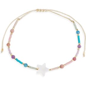 Cute Seed Bead Bracelets for Woman Girls, Boho Colorful Rainbow Handmade Gold Beaded Bracelet Adjustable Summer Beach Jewelry Gifts