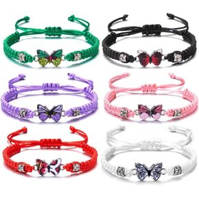 Caiyao 6Pcs Butterfly Bracelets For Women Girls Handmade Multicolor Woven String Bracelets Adjustable Rope Braided Friends Bracelets Jewelry Gift