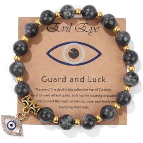 Fuqimanman2020 Vintage Evil Eye Bracelet for Women Men Teen Natural Stone Beads Bracelet Handmade Evil Eye Lucky Bracelet for Protection Blessing with Gift Message Card