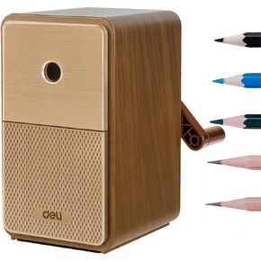deli Hand Crank Pencil Sharpener Manual 5th Gear Portable Pencil Sharpener Kids Hand Pencil Sharpeners for 6.9-8 mm Pencils(Brown) (Brown)