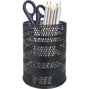 Pen Holder for Desk, Metal Mesh Pencil Holder Cup Organizer Office Stationery Caddy Stand Makeup Brush Holder, Black (1 ea)