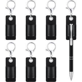 6 Pieces Portable Leather Pen Holder PU Leather Badge Pencil Holder Pocket Protector Pen Pouch Holder Organizer Pen Protector for Badge Holder or Neck Lanyard (Black)
